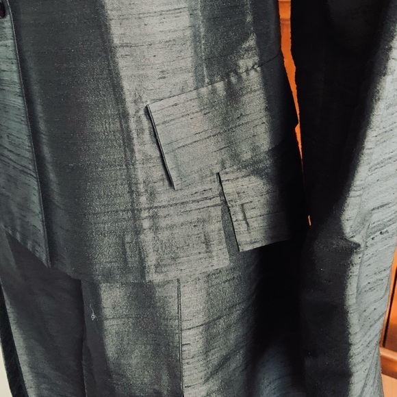 Shiny Black silk dress & short blazer 2 Pc suit pleaded dress with slits US 12 - Picture 11 of 16